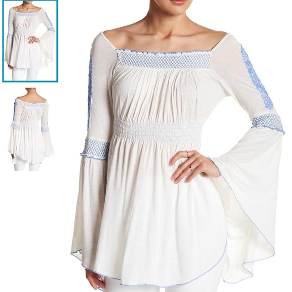 Free People Tops - Free People Valley Embroidered Bell Sleeve Top